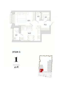 1-к квартира, вторичка, 42м2, 1/24 этаж