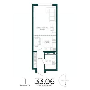1-к квартира, строящийся дом, 33м2, 16/17 этаж