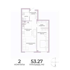 2-к квартира, строящийся дом, 53м2, 16/17 этаж