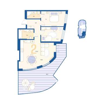 2-к квартира, вторичка, 82м2, 1/16 этаж