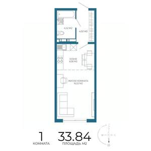 1-к квартира, строящийся дом, 34м2, 9/17 этаж