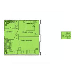 2-к квартира, вторичка, 47м2, 14/18 этаж