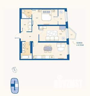 2-к квартира, вторичка, 67м2, 15/16 этаж