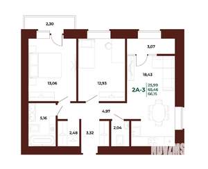 2-к квартира, вторичка, 66м2, 10/17 этаж