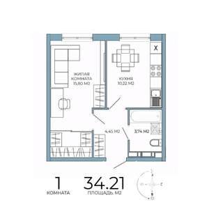 1-к квартира, строящийся дом, 34м2, 13/18 этаж