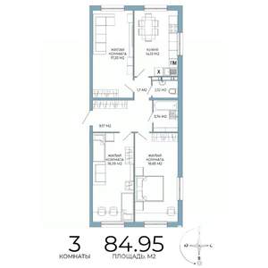 3-к квартира, строящийся дом, 85м2, 14/18 этаж