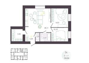 2-к квартира, вторичка, 65м2, 1/16 этаж