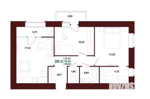 2-к квартира, вторичка, 67м2, 12/17 этаж