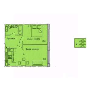 2-к квартира, строящийся дом, 47м2, 13/18 этаж