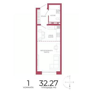 1-к квартира, строящийся дом, 32м2, 2/18 этаж