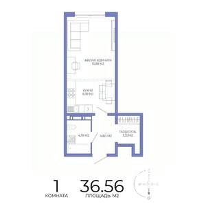 1-к квартира, строящийся дом, 37м2, 4/17 этаж