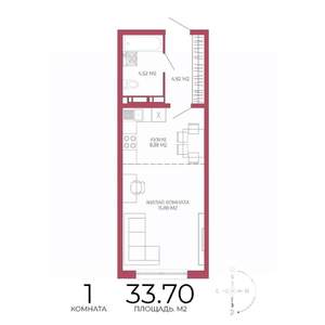 1-к квартира, строящийся дом, 34м2, 6/18 этаж