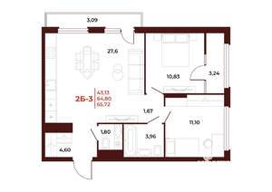 2-к квартира, вторичка, 66м2, 8/18 этаж
