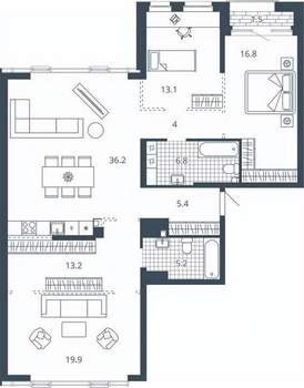 3-к квартира, вторичка, 121м2, 8/24 этаж