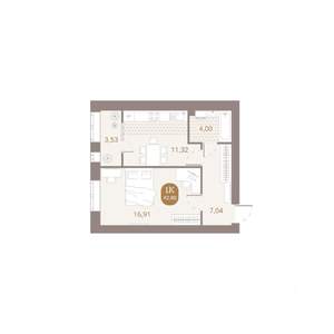 1-к квартира, вторичка, 43м2, 1/4 этаж