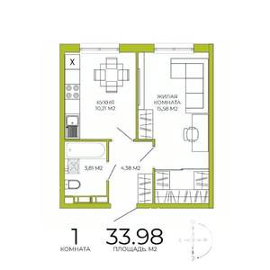 1-к квартира, строящийся дом, 34м2, 7/18 этаж