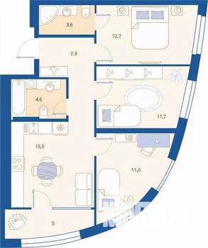 3-к квартира, вторичка, 71м2, 4/16 этаж