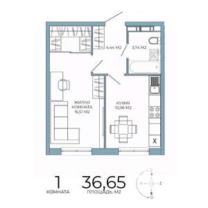 1-к квартира, строящийся дом, 36м2, 2/18 этаж