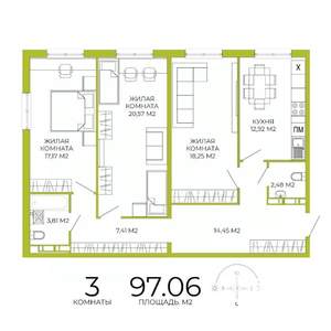 3-к квартира, строящийся дом, 97м2, 11/18 этаж