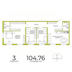3-к квартира, строящийся дом, 105м2, 3/18 этаж