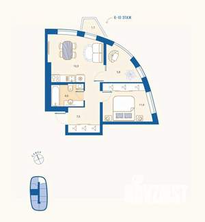 1-к квартира, вторичка, 47м2, 8/16 этаж