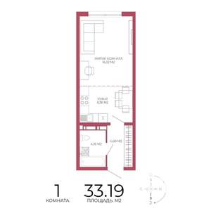 1-к квартира, строящийся дом, 33м2, 10/18 этаж