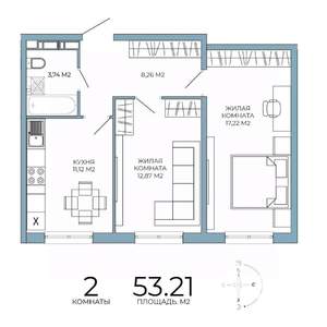 2-к квартира, строящийся дом, 53м2, 7/18 этаж