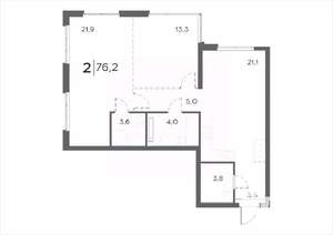 2-к квартира, вторичка, 76м2, 12/21 этаж
