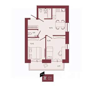 3-к квартира, вторичка, 53м2, 12/17 этаж