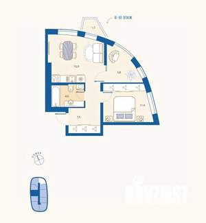 1-к квартира, вторичка, 47м2, 9/16 этаж