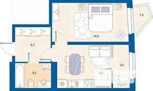 1-к квартира, вторичка, 42м2, 4/16 этаж