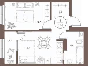 1-к квартира, вторичка, 41м2, 6/16 этаж