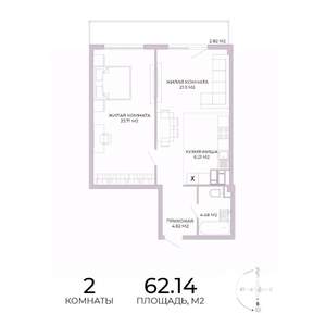 2-к квартира, строящийся дом, 62м2, 2/17 этаж