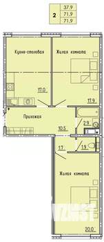 2-к квартира, строящийся дом, 72м2, 13/18 этаж