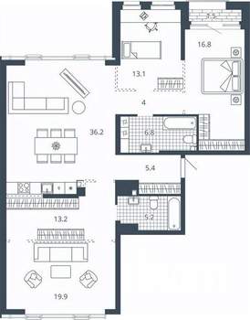3-к квартира, вторичка, 122м2, 4/24 этаж