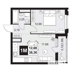 2-к квартира, вторичка, 38м2, 14/20 этаж