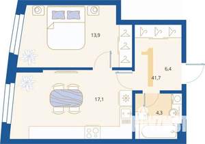 1-к квартира, вторичка, 42м2, 1/16 этаж