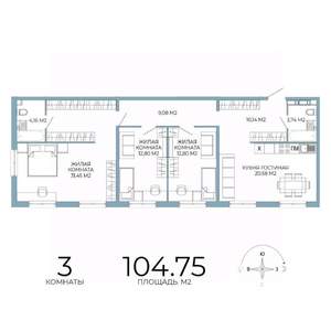 3-к квартира, строящийся дом, 105м2, 3/18 этаж
