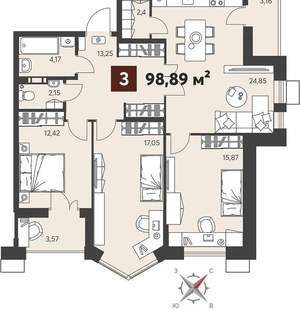 3-к квартира, вторичка, 99м2, 2/18 этаж