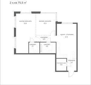 2-к квартира, вторичка, 76м2, 21/21 этаж