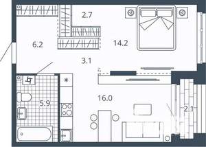 1-к квартира, вторичка, 50м2, 13/24 этаж
