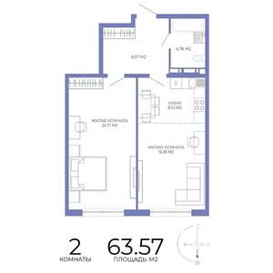 2-к квартира, строящийся дом, 64м2, 5/17 этаж
