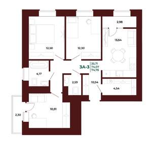 3-к квартира, вторичка, 75м2, 17/17 этаж