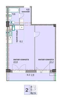 2-к квартира, строящийся дом, 63м2, 3/17 этаж