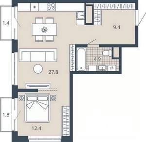 1-к квартира, вторичка, 58м2, 11/23 этаж