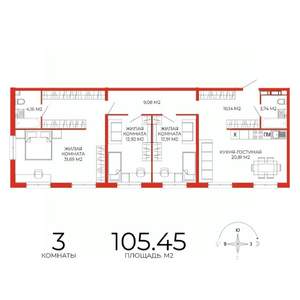 3-к квартира, строящийся дом, 105м2, 11/18 этаж