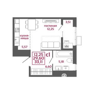 1-к квартира, вторичка, 33м2, 7/16 этаж