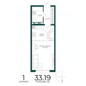 1-к квартира, строящийся дом, 33м2, 15/17 этаж