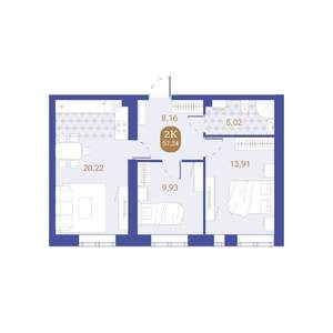 2-к квартира, вторичка, 57м2, 1/4 этаж