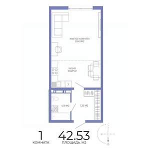 1-к квартира, строящийся дом, 43м2, 15/17 этаж